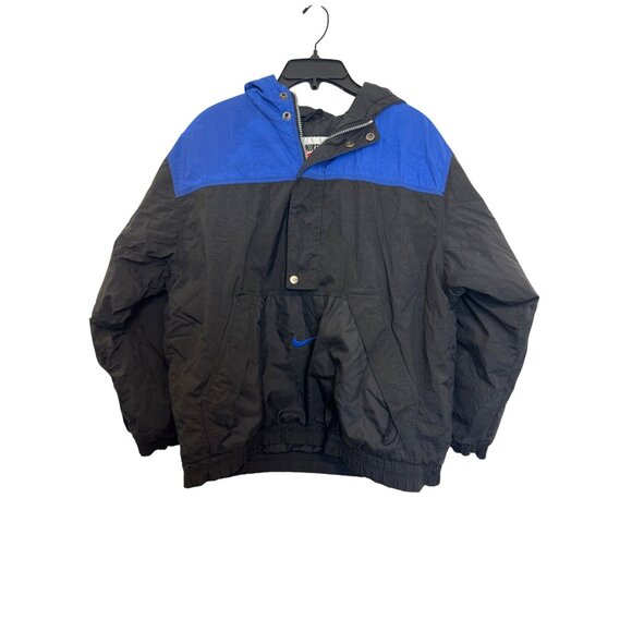 Vintage Nike Hooded Windbreaker Jacket Mens XL Black/Blue Swoosh Logo Pullover L - Picture 2 of 8